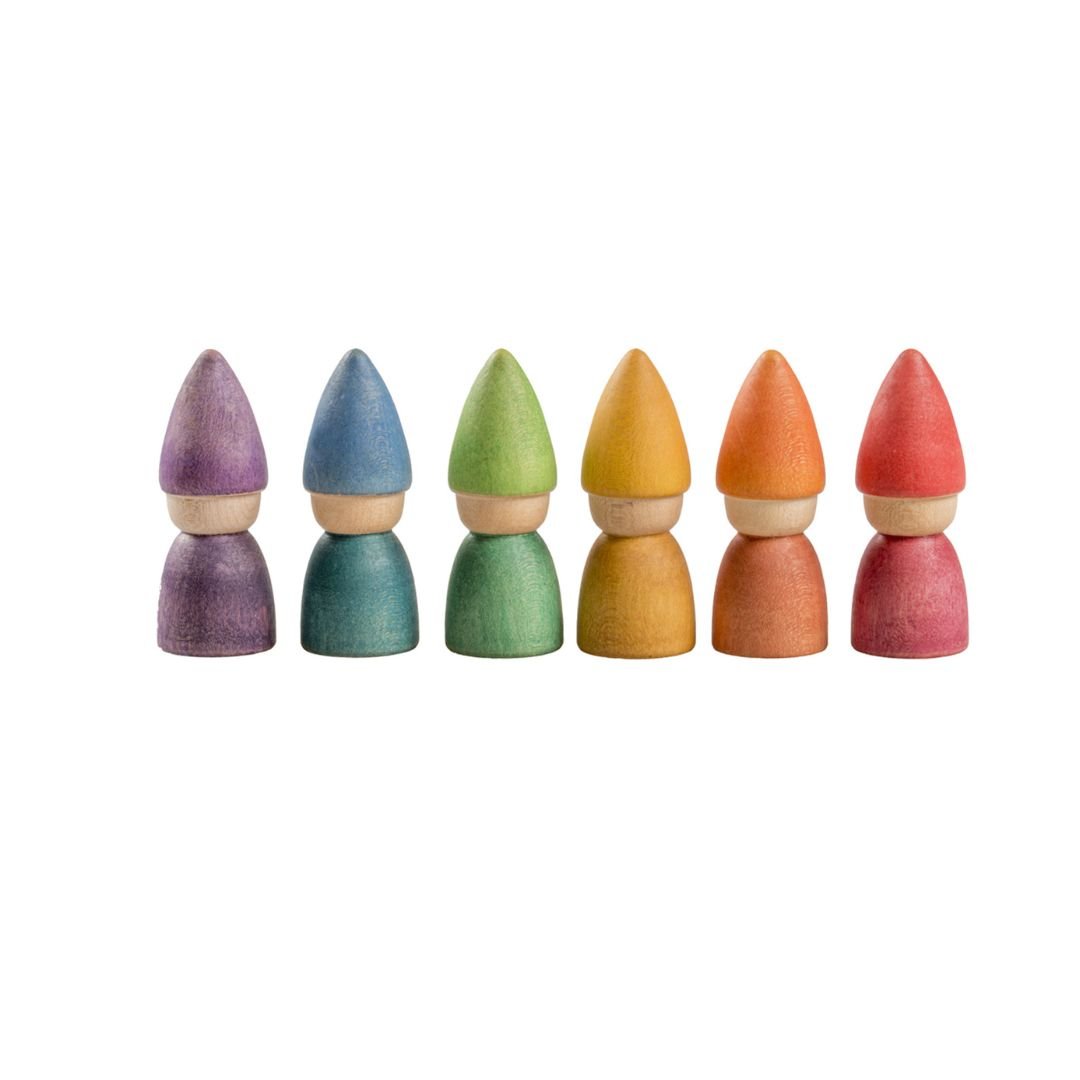 Grapat Colorful Rainbow Tomtens Set - wood, cotton Wooden Figures for open-ended play - Title: Default Title