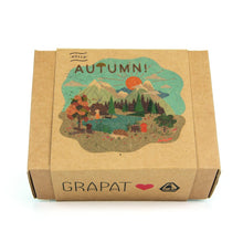 Grapat branded cardboard box that says Hello Autumn on a white background