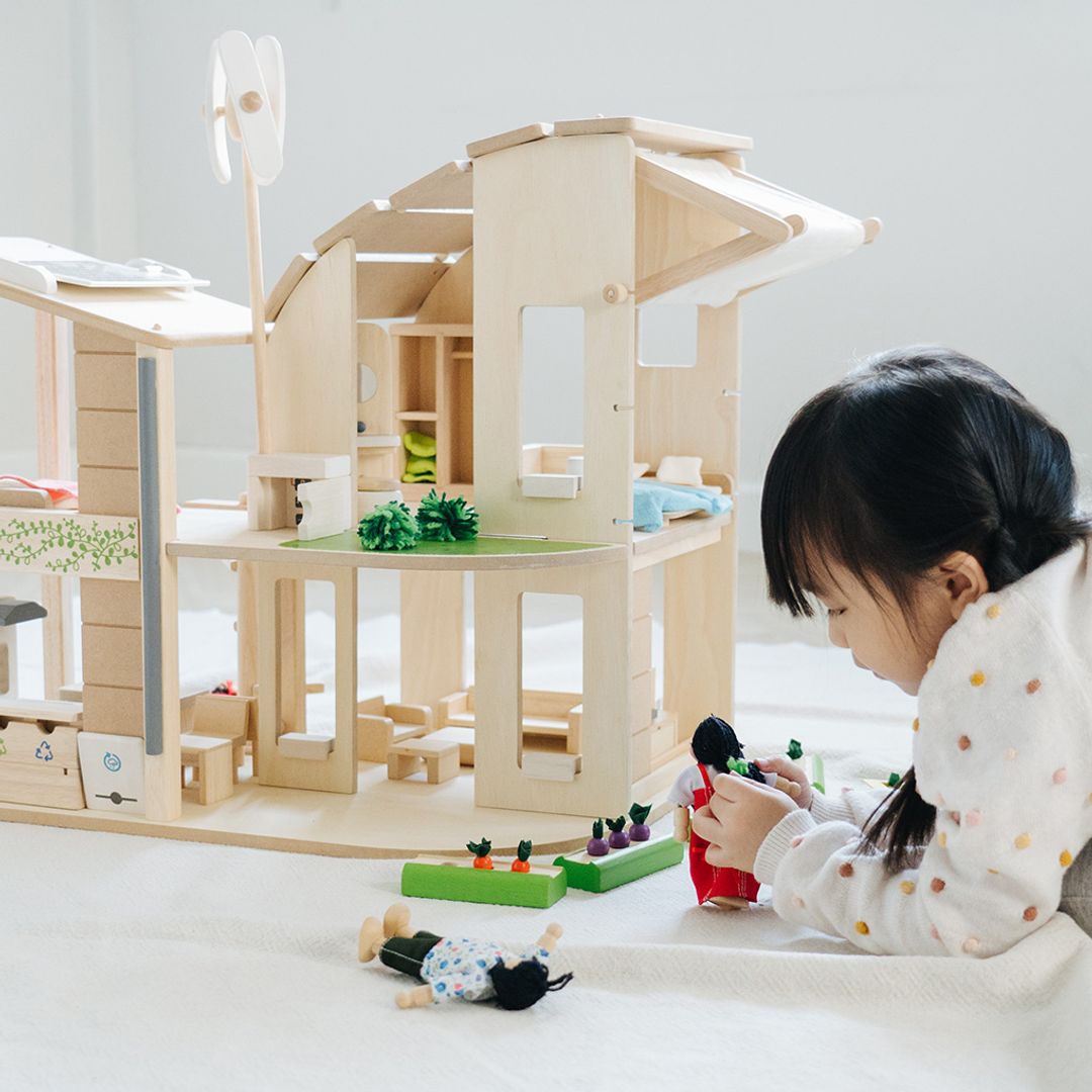 Green Dollhouse with Furniture