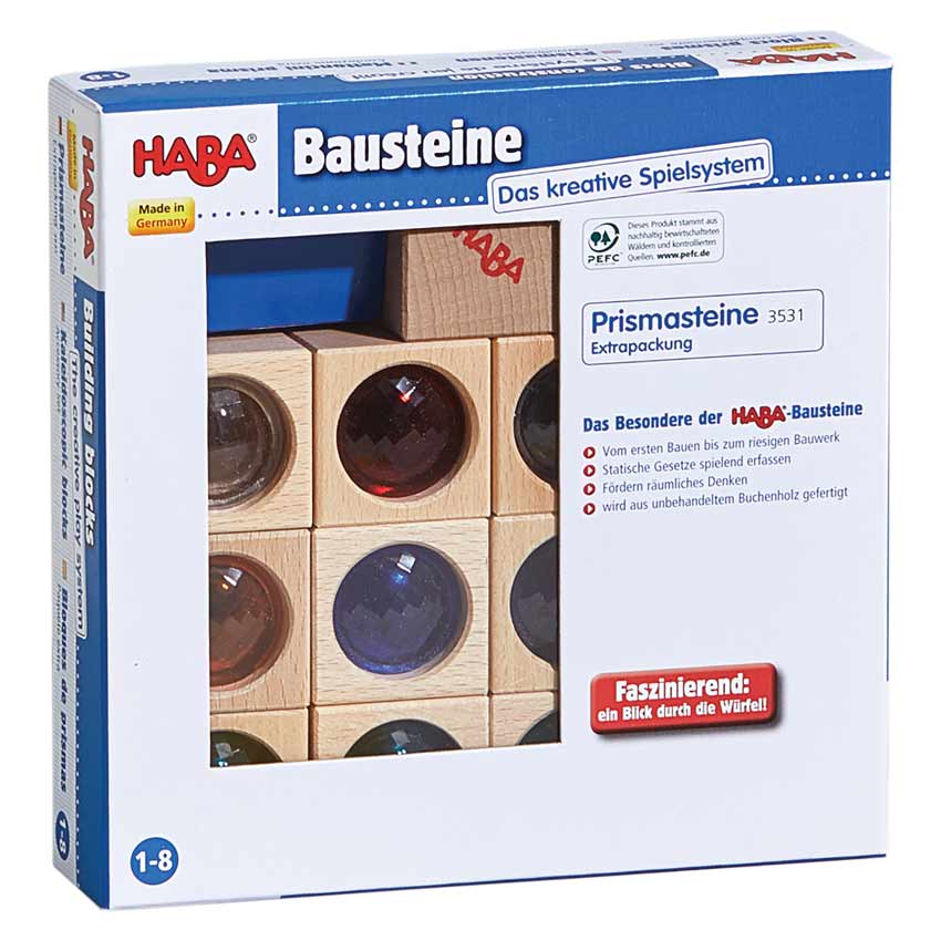 HABA wooden blocks packaging with wooden blocks and HABA branding