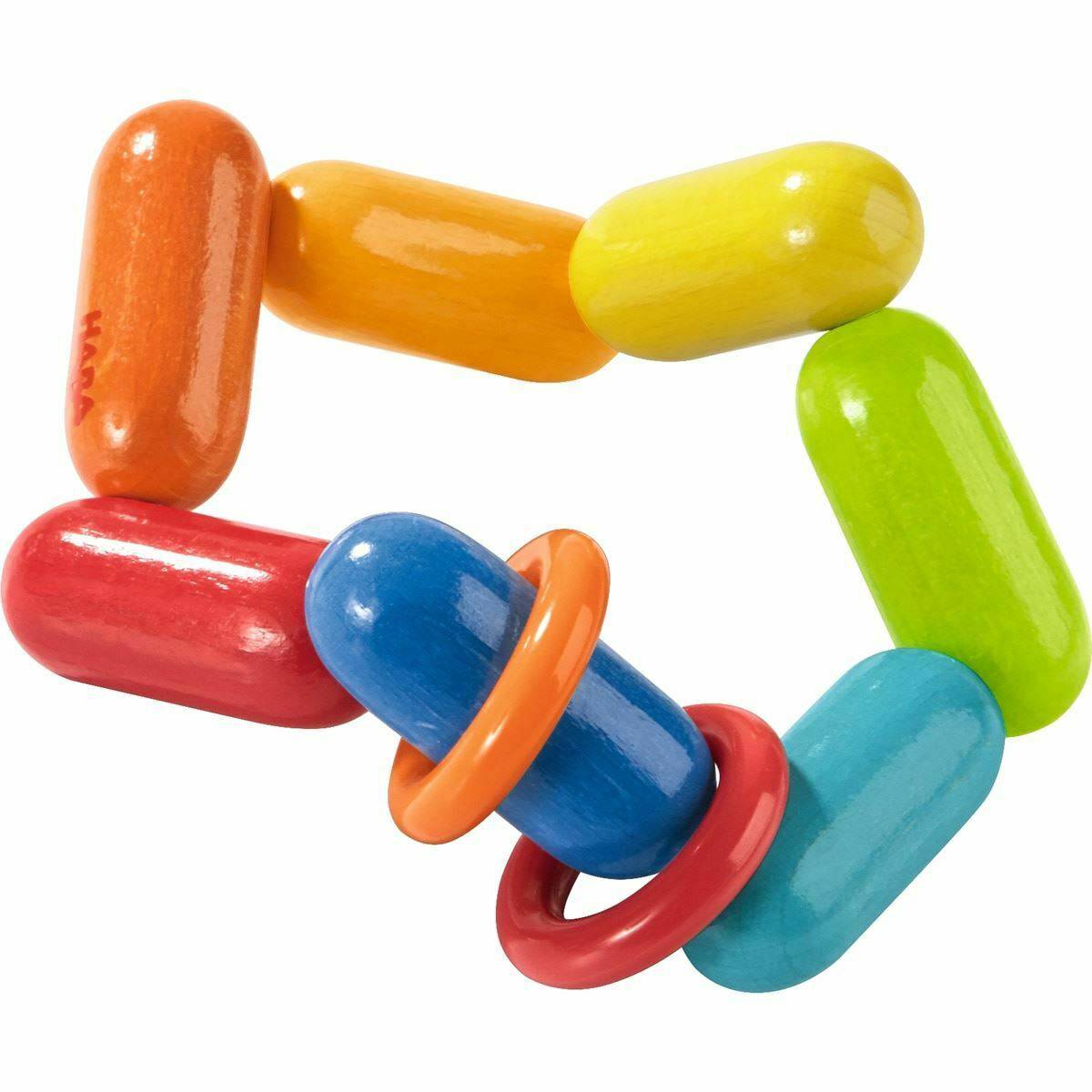 Haba Dilly Dally Wooden Rattle with Plastic Rings - wood, natural Pacifiers & Teethers for open-ended play - Title: Defaul...