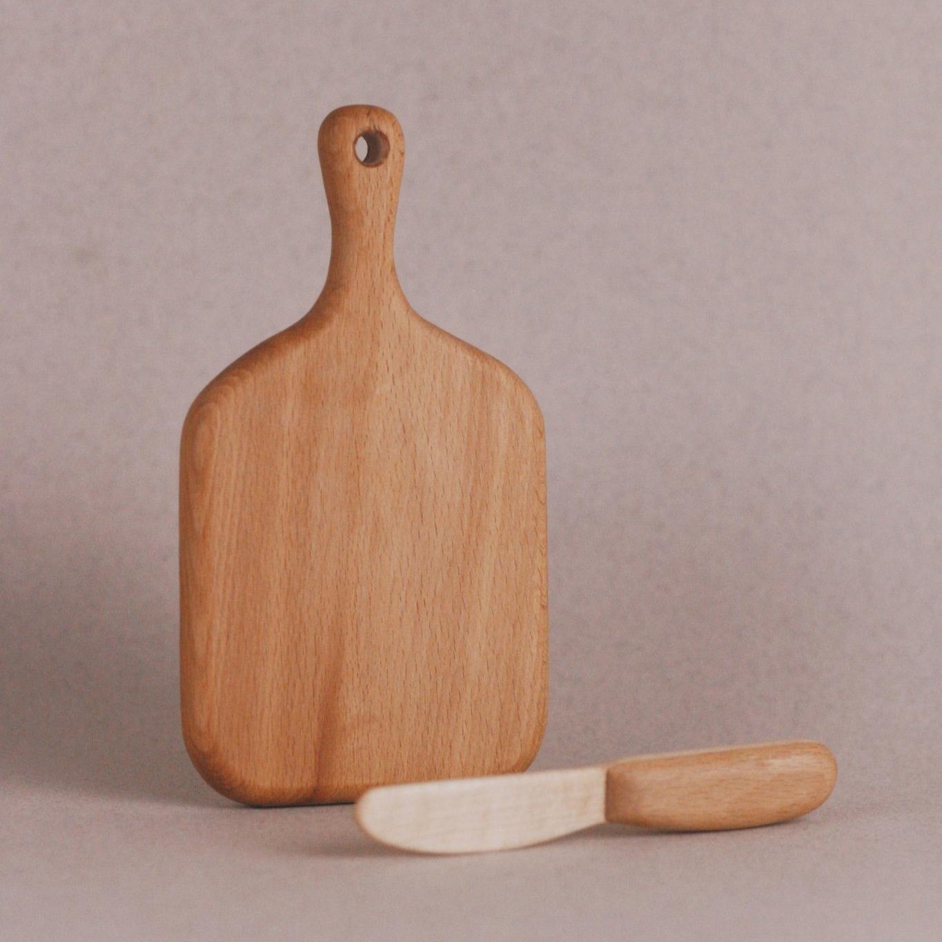 Handmade Wooden Cutting Board and Wooden Knife - wood, natural, beeswax Play Kitchen for open-ended play - Title: Default ...