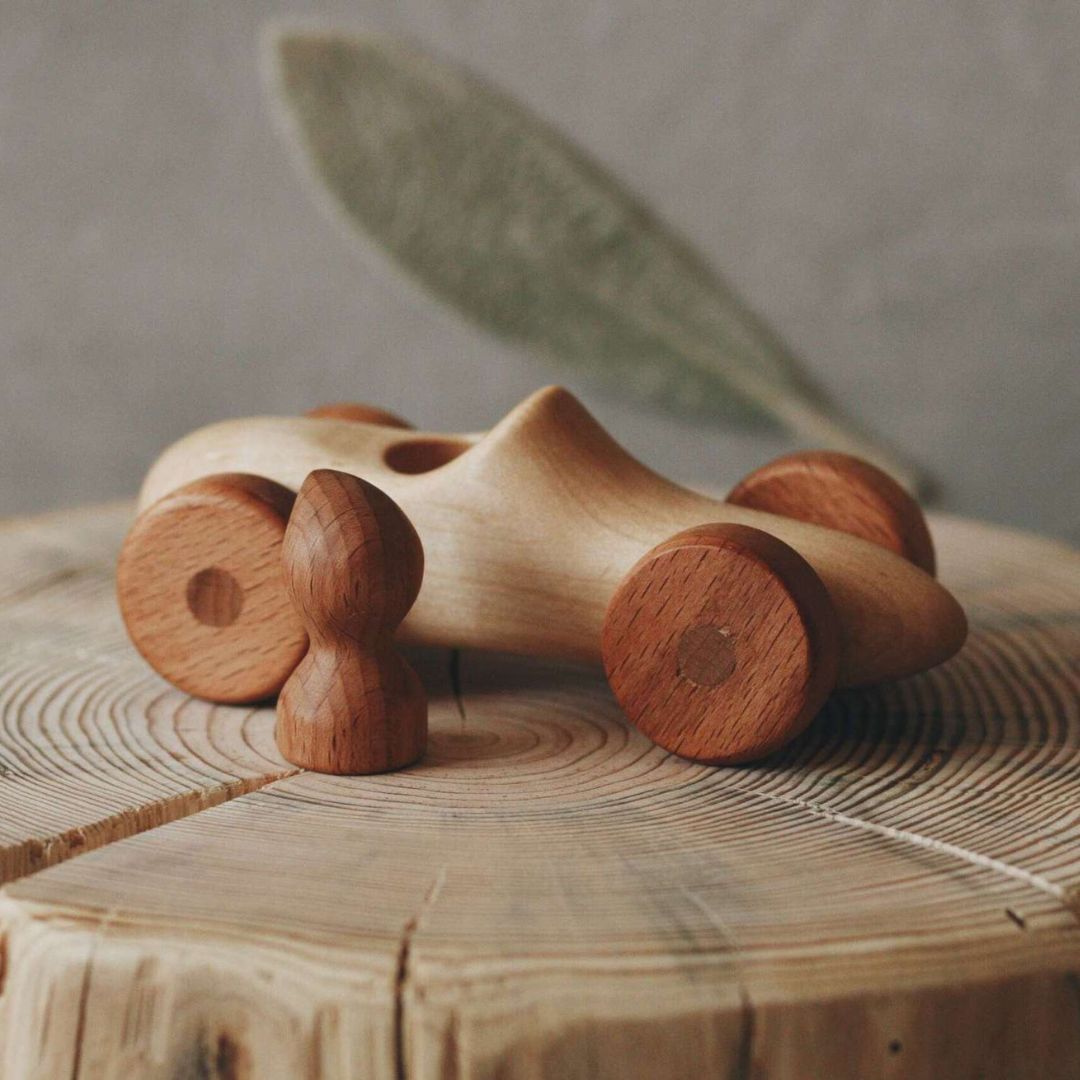 Handmade Wooden Racing Car with Driver - wood, natural, beeswax Vehicles for open-ended play - Wood: Beech