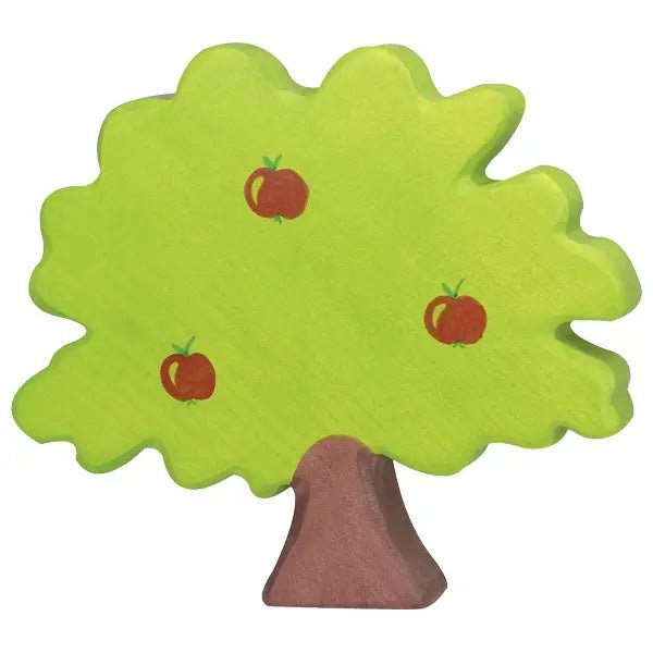 Toy tree with green leaves and red apples on a white background