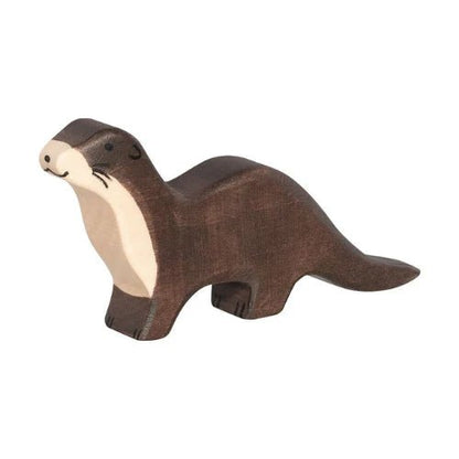 Wooden otter figurine on a white background