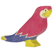 Colorful wooden parrot toy on a white background