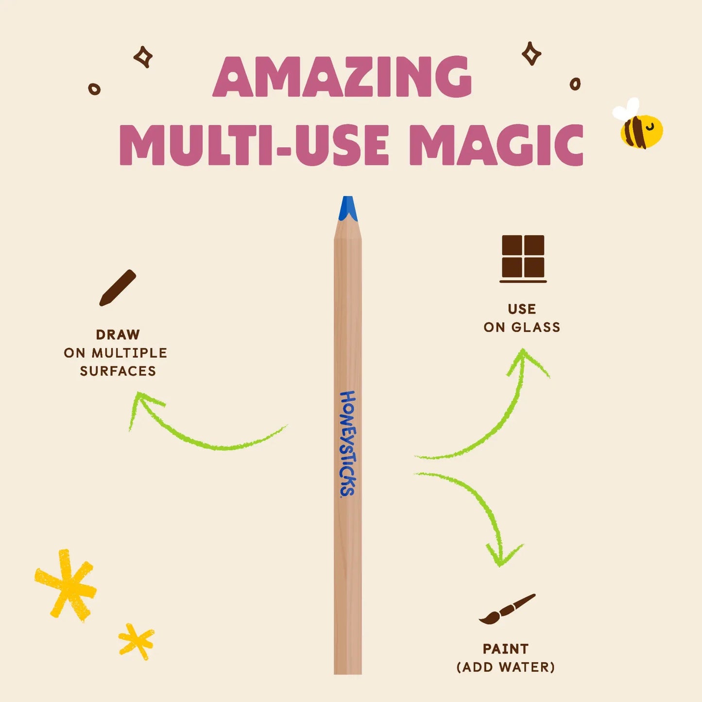 Multifunctional pencil with text on a beige background