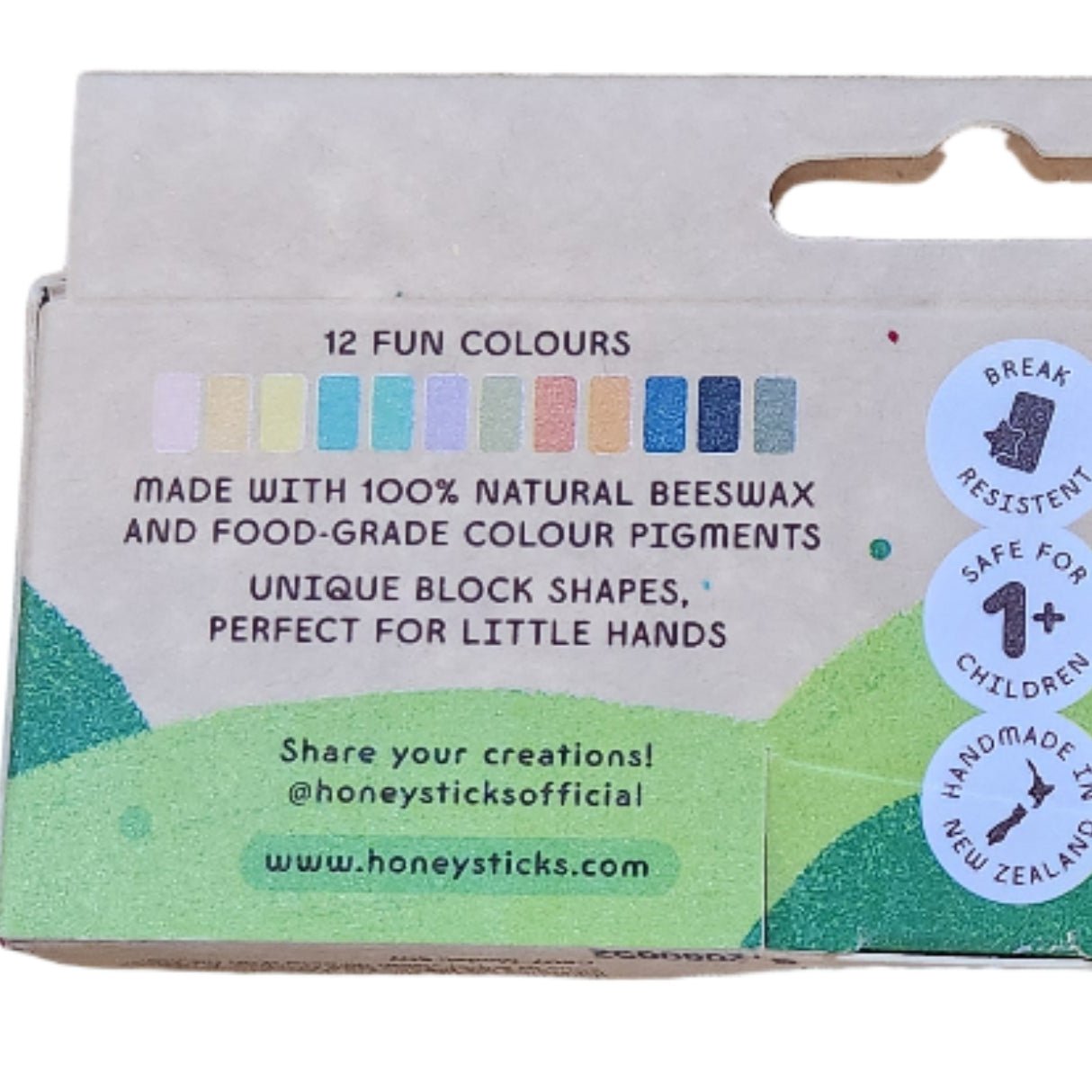 Back of crayon block box with color swatches on a white background