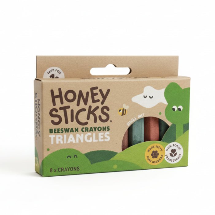Box of Honeysticks Triangle crayons on a white background