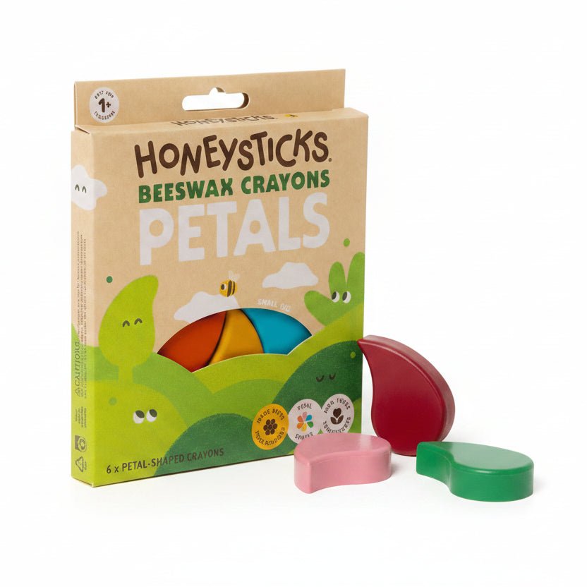 Honeysticks Beeswax Crayons Petals packaging with crayons on a white background