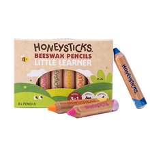 Honeysticks Beeswax Pencils packaging with two pencils on a white background
