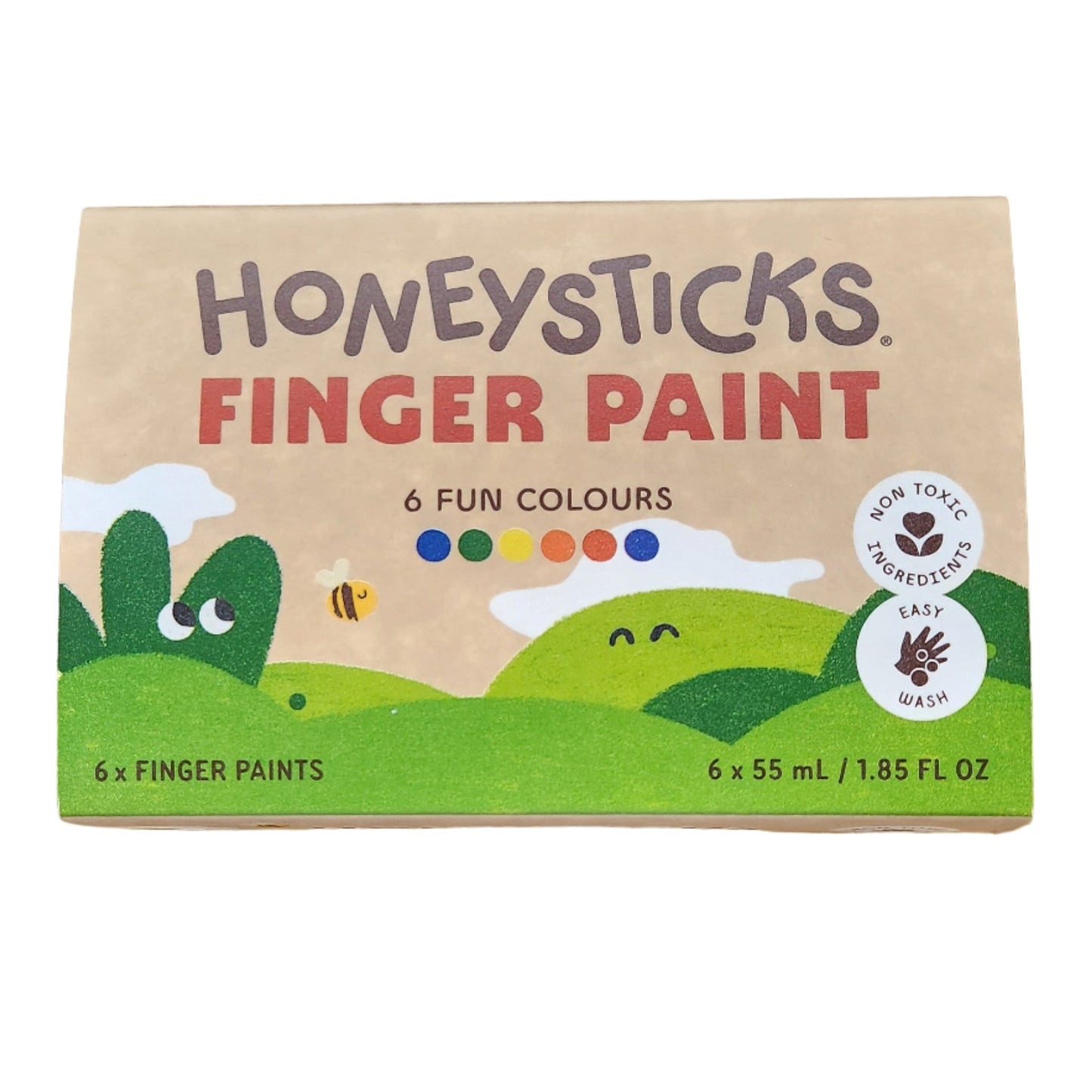Box of Honeysticks finger paint on a white background