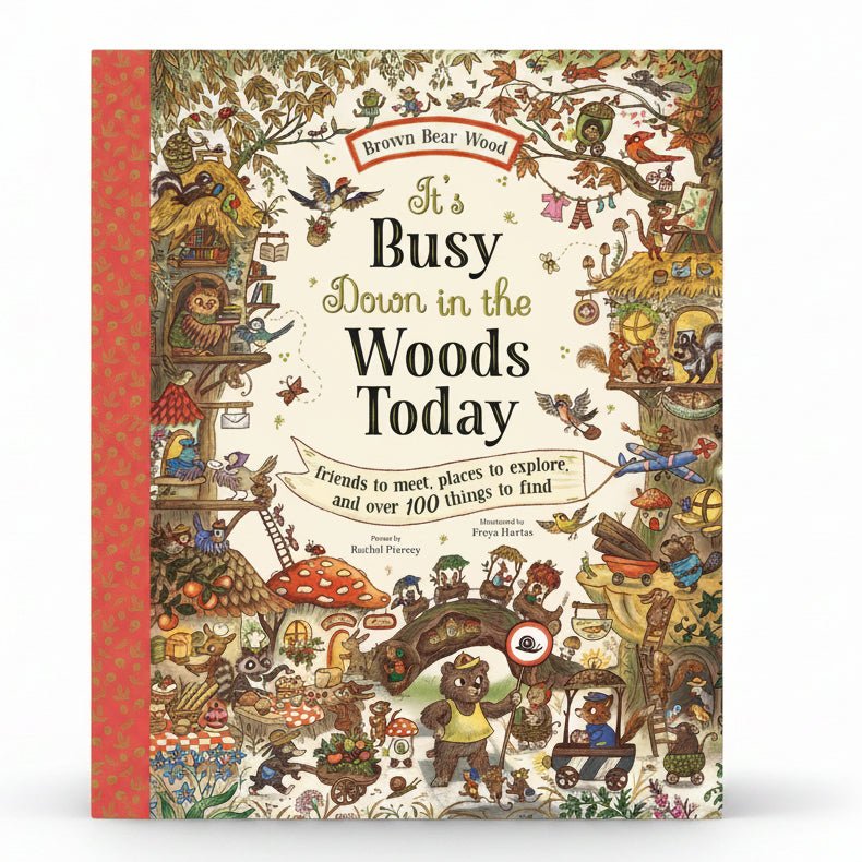 Book cover of 'It's Busy Down in the Woods Today' with colorful illustrations and text.