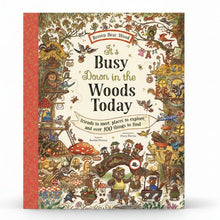 Book cover of 'It's Busy Down in the Woods Today' with colorful illustrations and text.