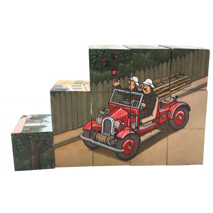 Jan Lööf - Block or Cube Puzzle - Fire Engines - wood Puzzles for open-ended play - Title: Default Title