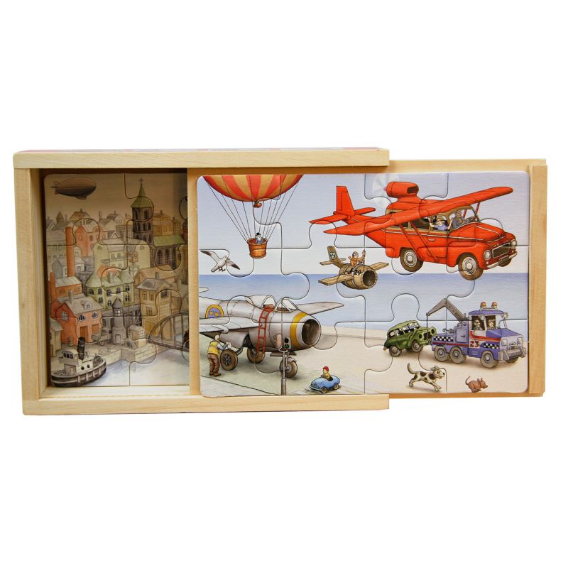 Jan Lööf Jan Lööf - Set of 4 Wooden Airplane Puzzles in Box - blueottertoys-HM3286