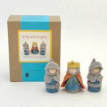Set of felt peg dolls labeled 'King and Knights' with packaging on a white background