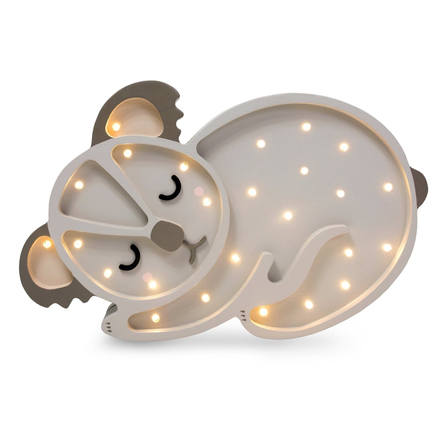 Koala-shaped lamp with glowing interior on a white background