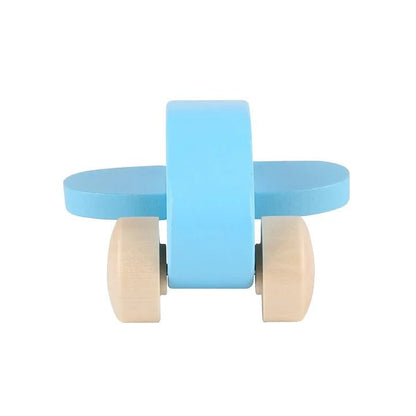 Blue plane with natural wheels on a white background