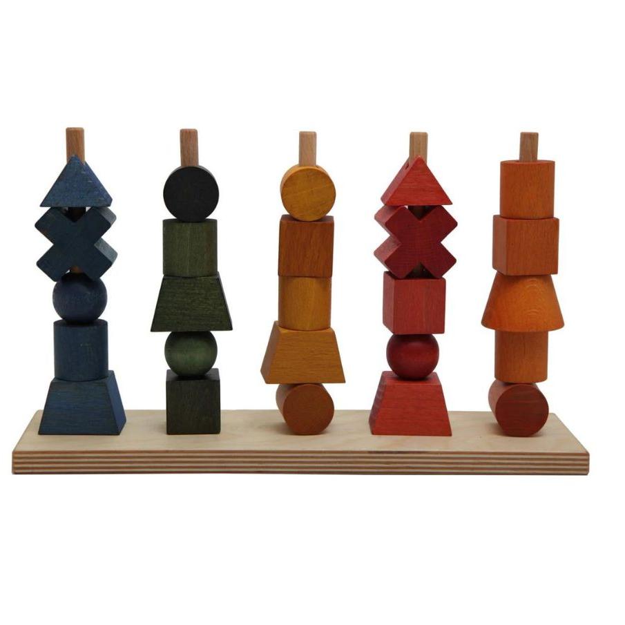 Montessori Stacking Toy - Rainbow - wood, silk, natural, beeswax Blocks for open-ended play - Title: Default Title