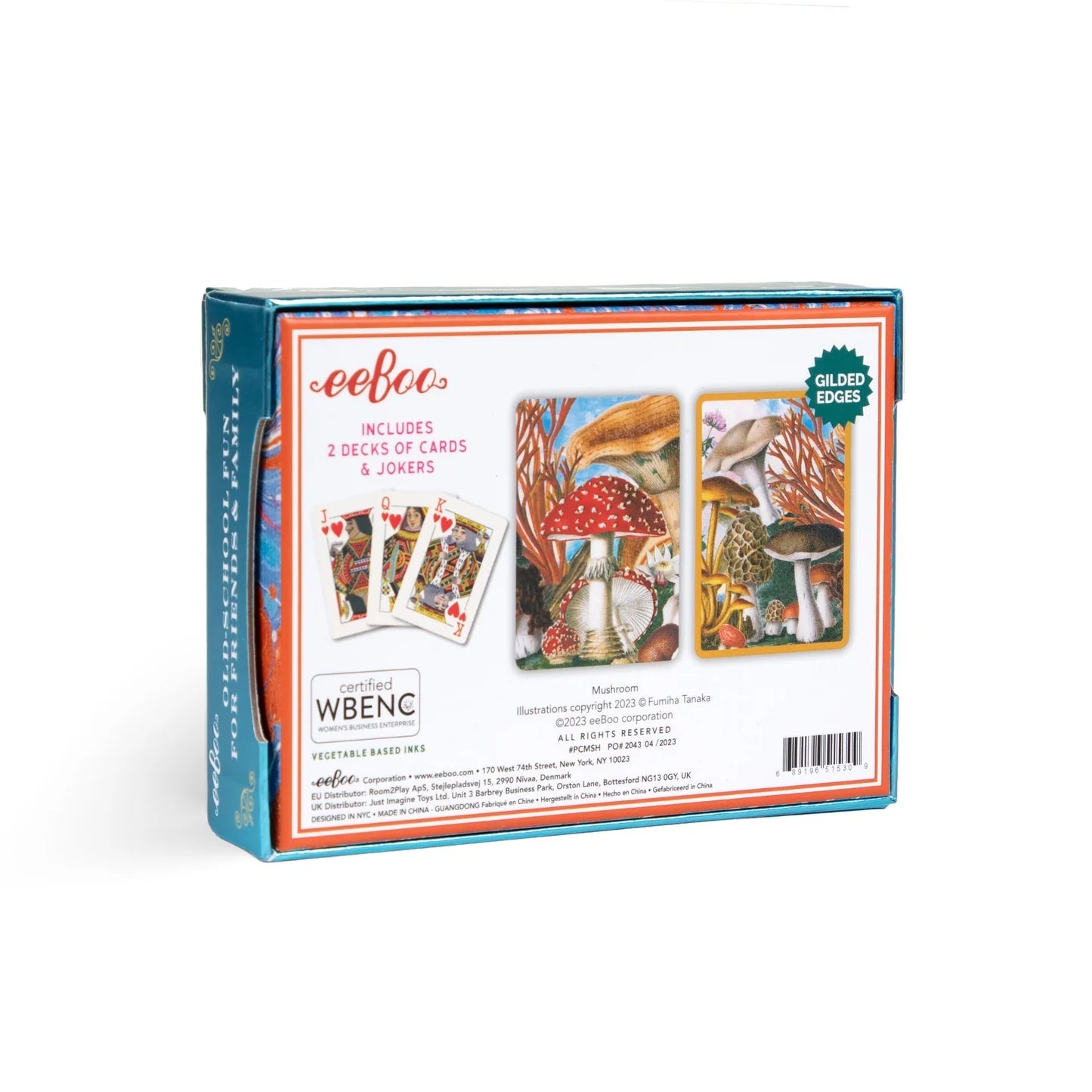 Card game packaging with mushroom-themed illustrations on a white background