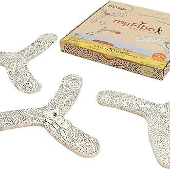 myFibo packaging surrounded by 3 black and white boomerangs