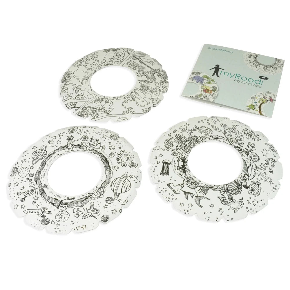 Set of myRoodi throwing discs on a white background