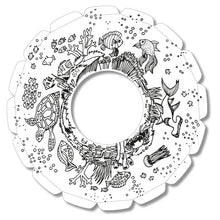 Black and white undersea themed throwing disc on a white background