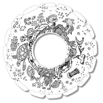 Black and white undersea themed throwing disc on a white background
