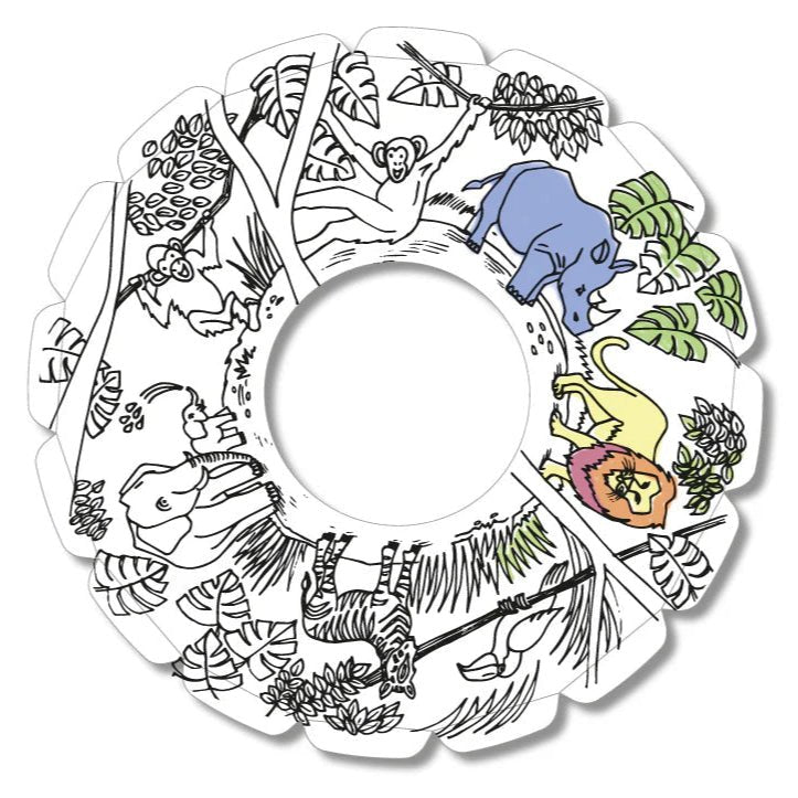 Safari themed throwing disk partially colored in on a white background