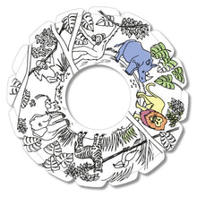 Safari themed throwing disk partially colored in on a white background