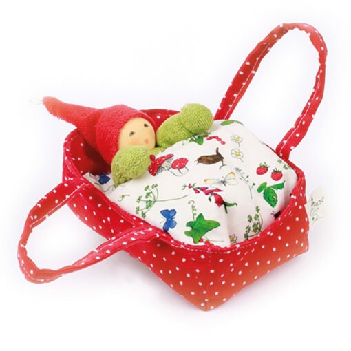 Nanchen Organic Cotton Waldorf Baby Doll in Flower Bed, Red - cotton, wool Dolls for open-ended play - Title: Default Title
