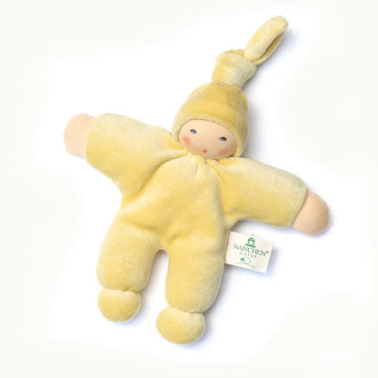 Nanchen Pimpel doll in the color butter yellow on a white background
