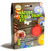 Nature craft paint kit packaging with wooden texture and colorful design on a white background
