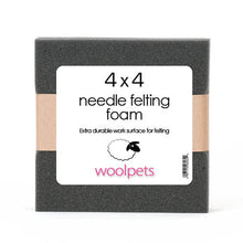 4x4 charcoal needle felting foam with woolpets branding on a white background