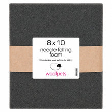 8x10 charcoal needle felting foam with woolpets branding on a white background