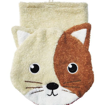 Organic Cotton Cat Washcloth Puppet - cotton Bath Toys for open-ended play - Size: Child Size