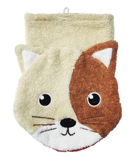 Organic Cotton Cat Washcloth Puppet - cotton Bath Toys for open-ended play - Size: Child Size