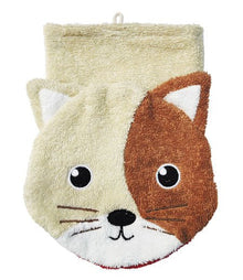 Organic Cotton Cat Washcloth Puppet - cotton Bath Toys for open-ended play - Size: Child Size