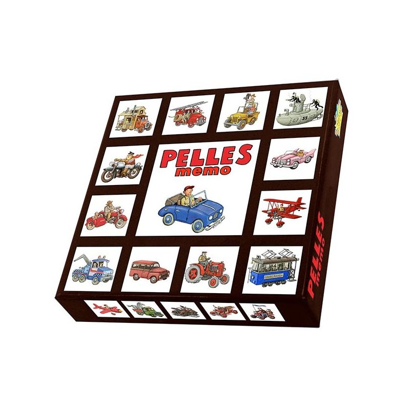 Pelle's Memo memory game box featuring images of different vehicles