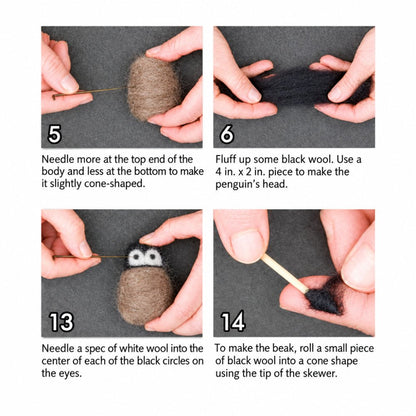 Photo instructions to create a needle felted penguin