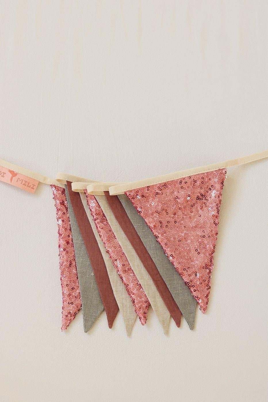 “Pink and Grey” Sequin Garland - cotton, linen for open-ended play - Title: Default Title