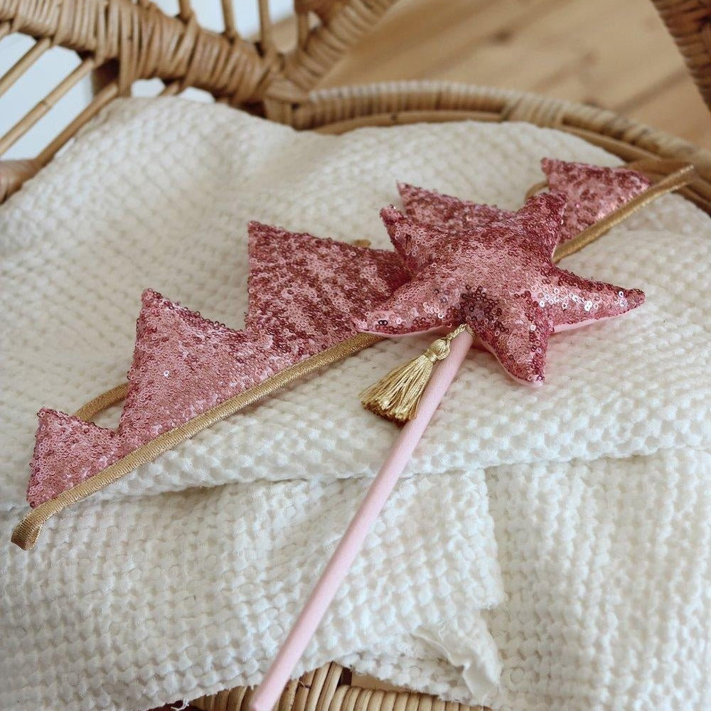 “Pink Sequins” Crown and Wand Magic Set - cotton for open-ended play - Title: Default Title