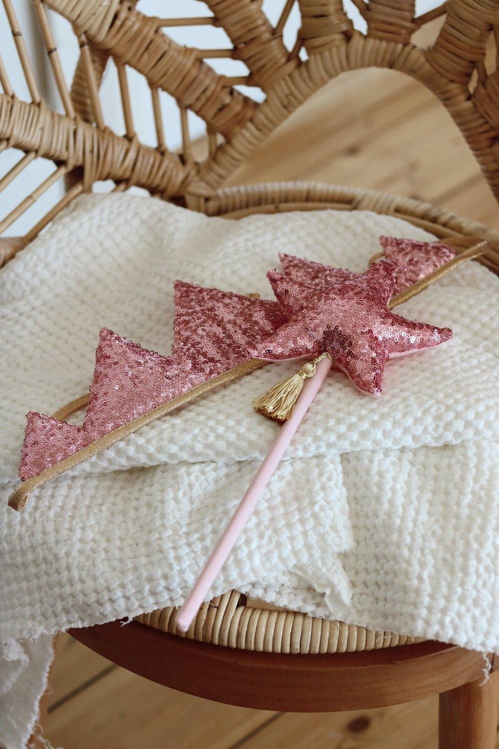 “Pink Sequins” Crown and Wand Magic Set - cotton for open-ended play - Title: Default Title