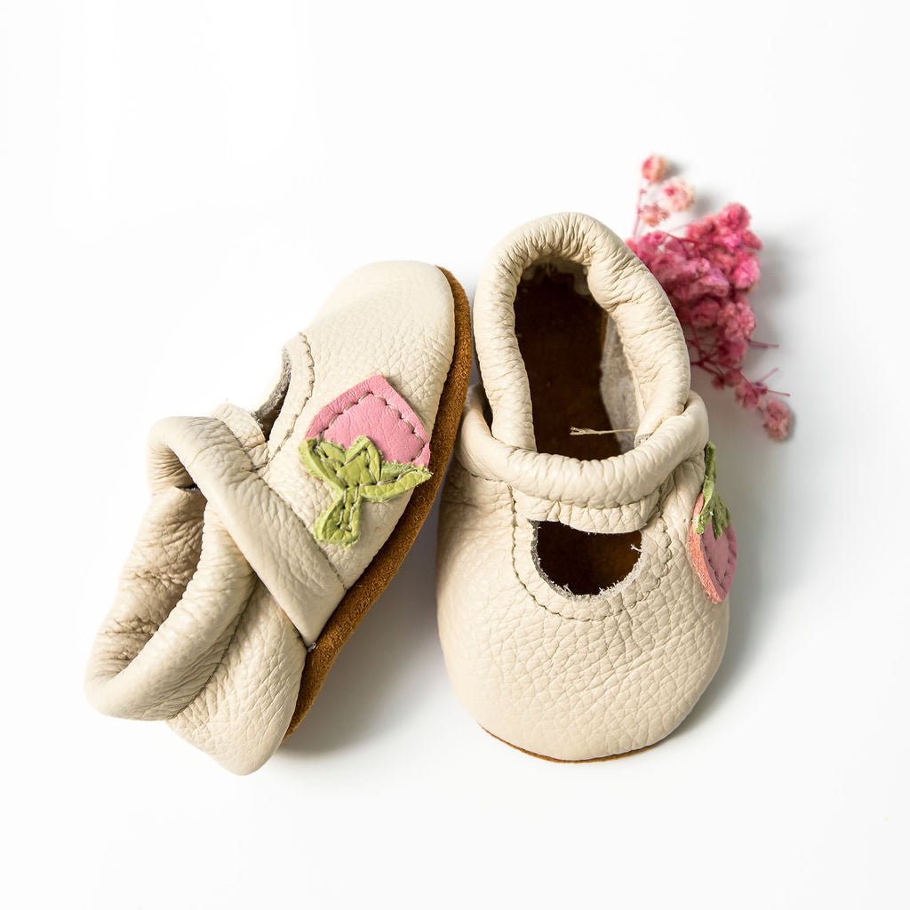 Pink Strawberries Mary Janes Shoes with Designs