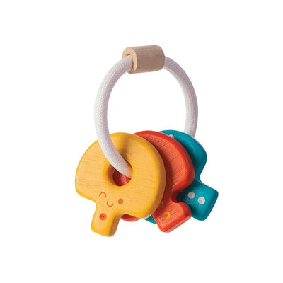 Plan Toys Baby Key Rattle - wood, cotton, natural, rubber Baby Toys for open-ended play - Title: Default Title
