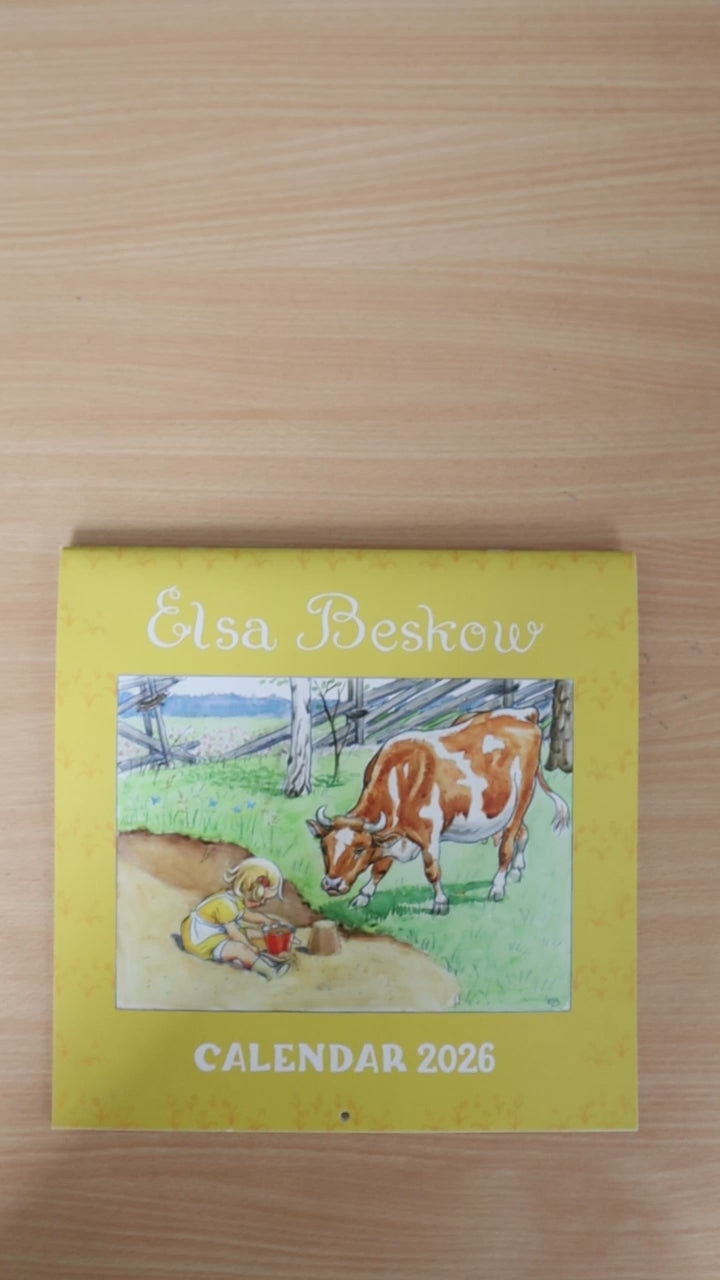 Video flipping through the pages of the Elsa Beskow 2026 calendar