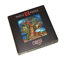 Jigsaw puzzle box with colorful tree design and 'Curiosi' branding on a white background