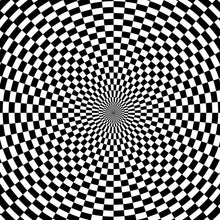Black and white checkered pattern with a central spiral effect