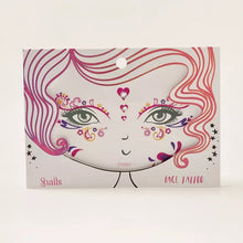 Face tattoo packaging with a stylized face design on a white background